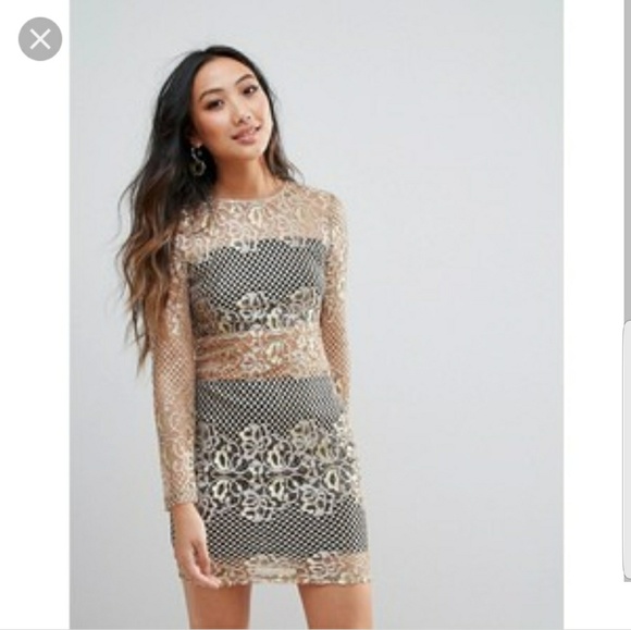 Metallic Lace Paneled Bodycon Dress - Picture 5 of 5